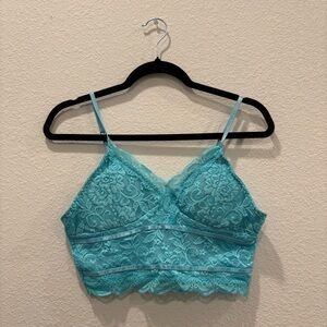 Teal Lace Bralette Womens Size Large Sheer Floral Stretch Lingerie Cami